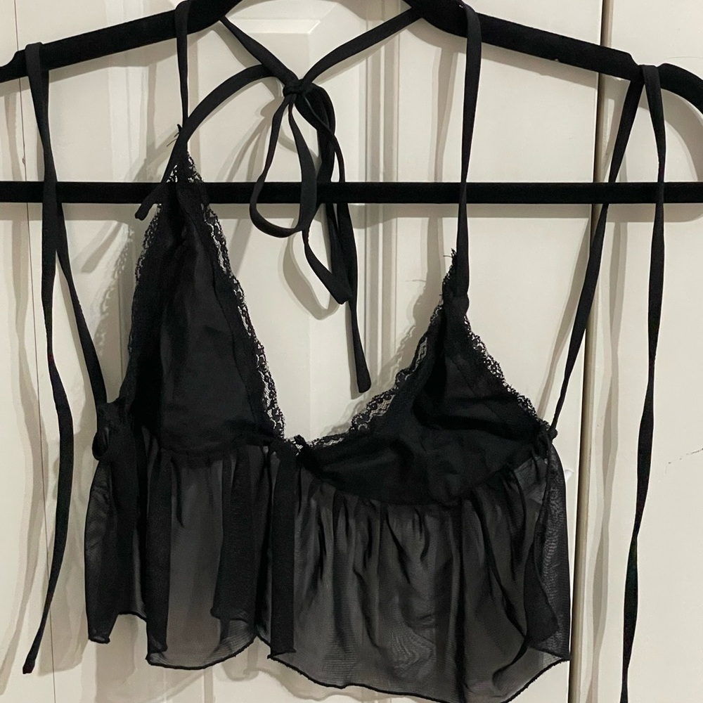 sheer halter neck tie back crop top